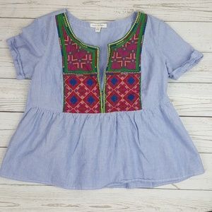 AE Crop Top Embroidered Boho pinstripe XS